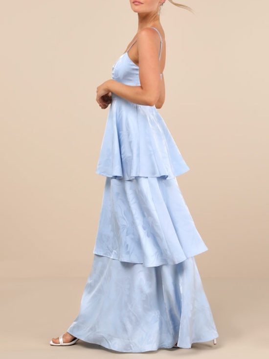Lulus Dresses & Skirts - Lulus Prigette Light Blue Jacquard Tiered Maxi Dress - Size M